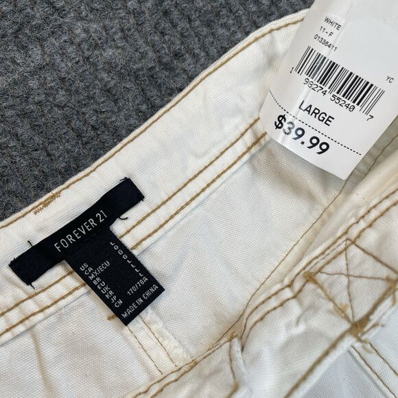 Forever 21 Cargo Junior Size Large Cinched Mid Rise Jogger Pants White NEW - Picture 6 of 11